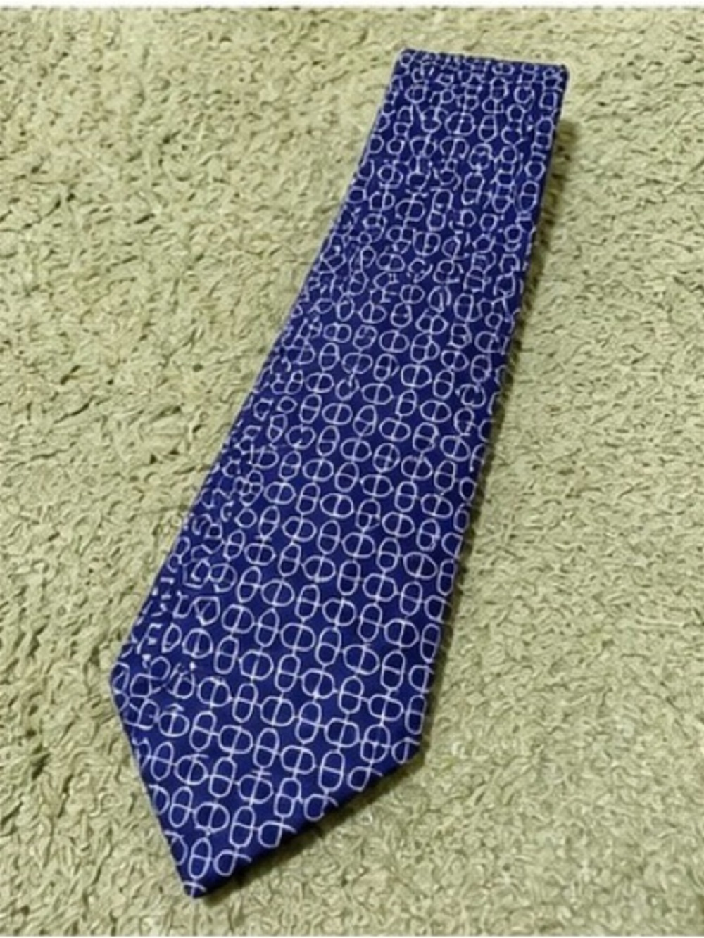 Hermes Men's Navy Blue Geometric Link Tie